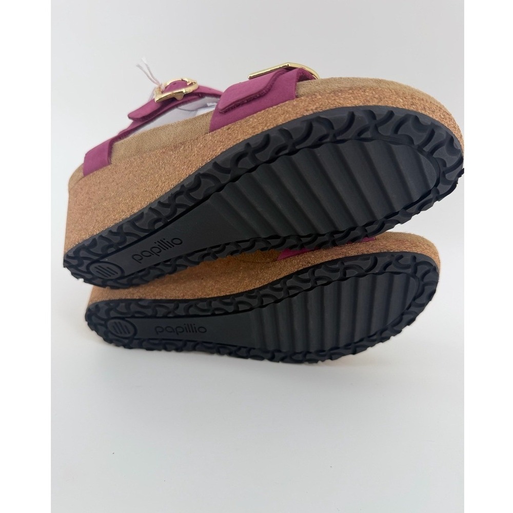 Papillio Birkenstock Namika Fuchsia Nubuck Leather Wedge Sandals Gold Buckle 40 - Picture 6 of 8